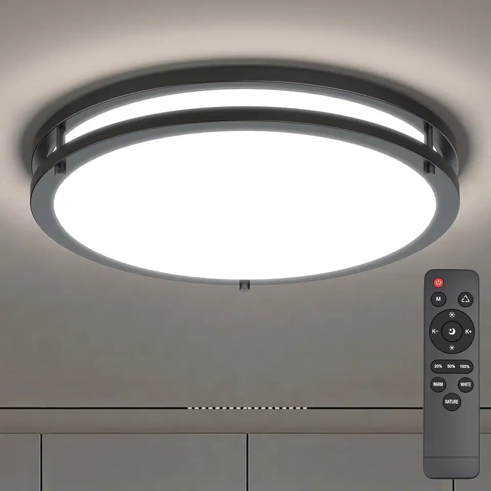 Kalium LED Ceiling Light with Remote 13 Inch Flush Mount Ceiling Light Fixture, 24W 3000K-6000K Adjustable Color Temperature, Dimmable Lighting Fixtures for Kitchen Bedroom Hardwired Installation