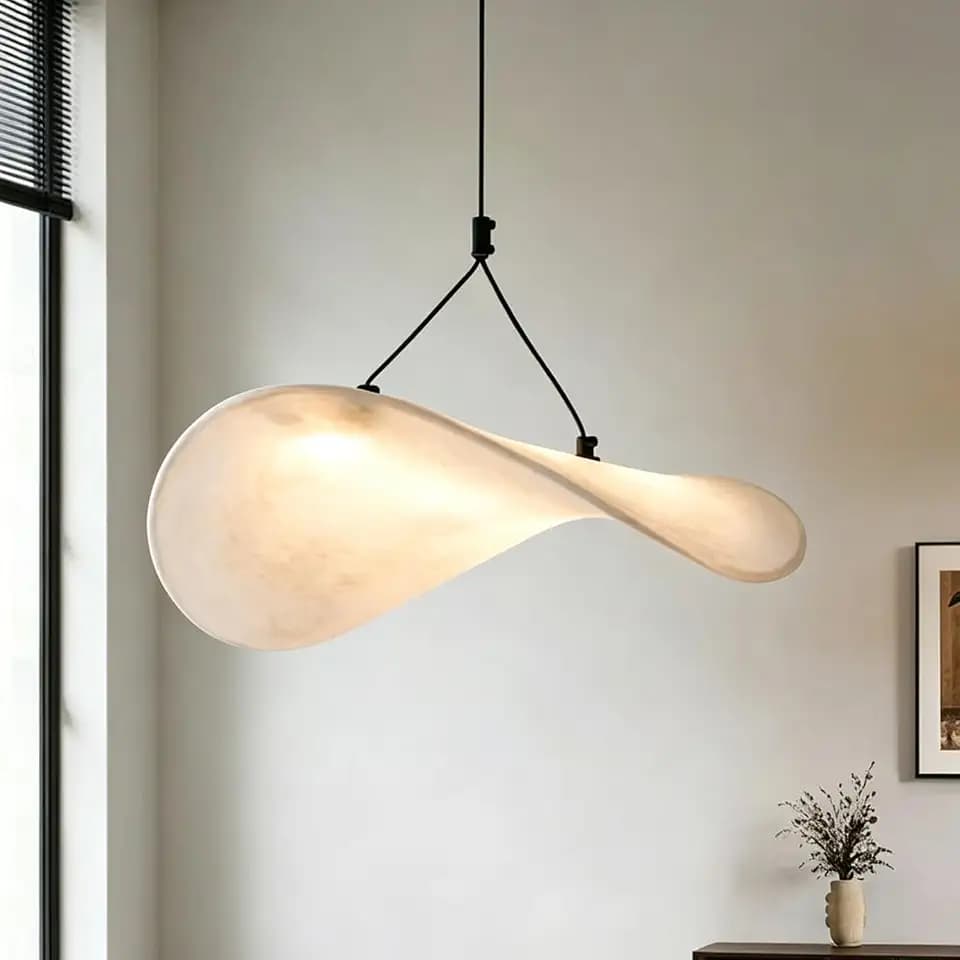 Wabi Sabi Pendant Light, Adjustable Height Farmhouse Silk Chandelier, Modern Minimalist Sailboat Hanging Light Fixture for Living Room, Sofa, Dining Room, Bedroom, Kitchen Island (19.7 in)