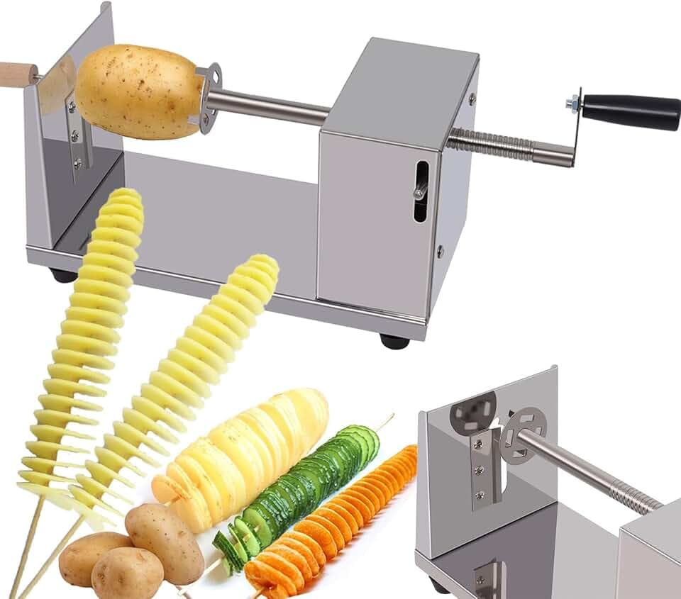 Gekufa Spiralschneider Kartoffel, Edelstahl Gemüse Schneider mit Wiederverwendbaren Edelstahl-Spießen, Tornado Kartoffelspiralenschneider für Spiralkartoffeln, Pommes und BBQ-Gemüse