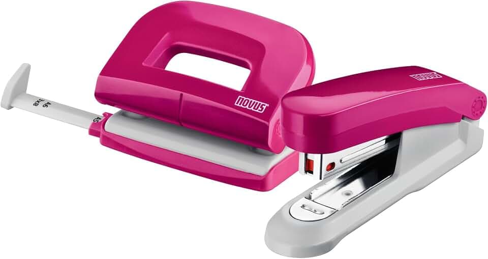 Novus Locher-Tacker-Set E 15 & E 210, inkl. 1.000 Heftklammern, Pink Rosa