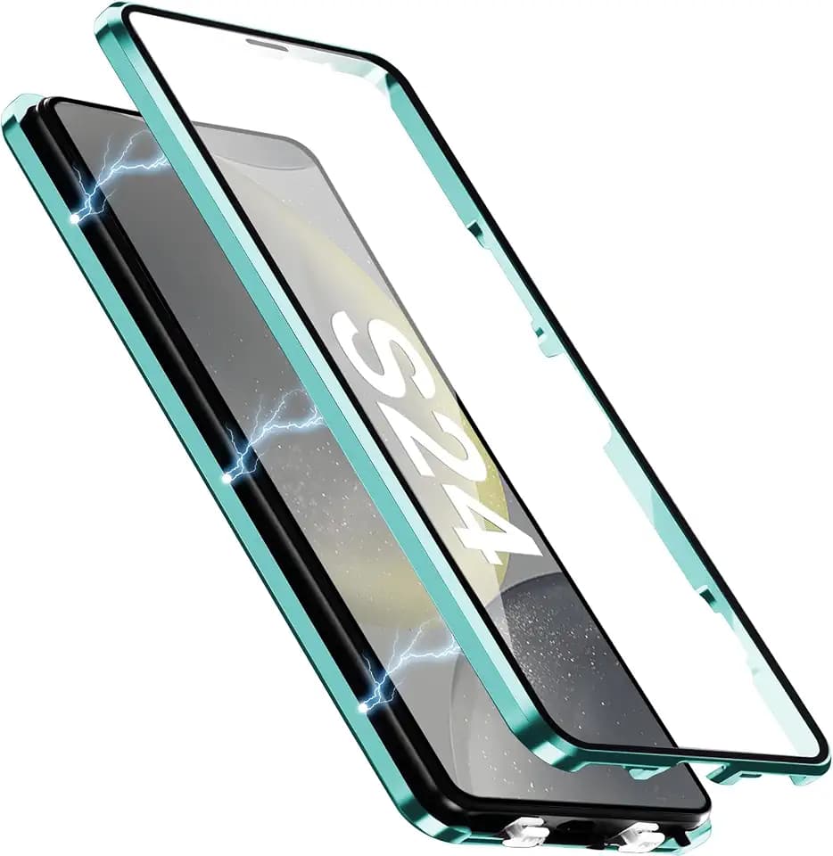 [Metal Material] for Samsung Galaxy S24 Case, Full-Body Military Grade Drop Protection Outdoor Phone case with Built-in Glass Screen &Camera Lens Protector, (Green, S24)