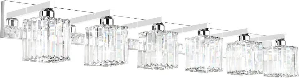 Aipsun Bathroom Vanity Light Fixtures 6 Light Chrome Vanity Light for Bathroom Crystal Vanity Lighting Fixtures (Exclude Bulb)
