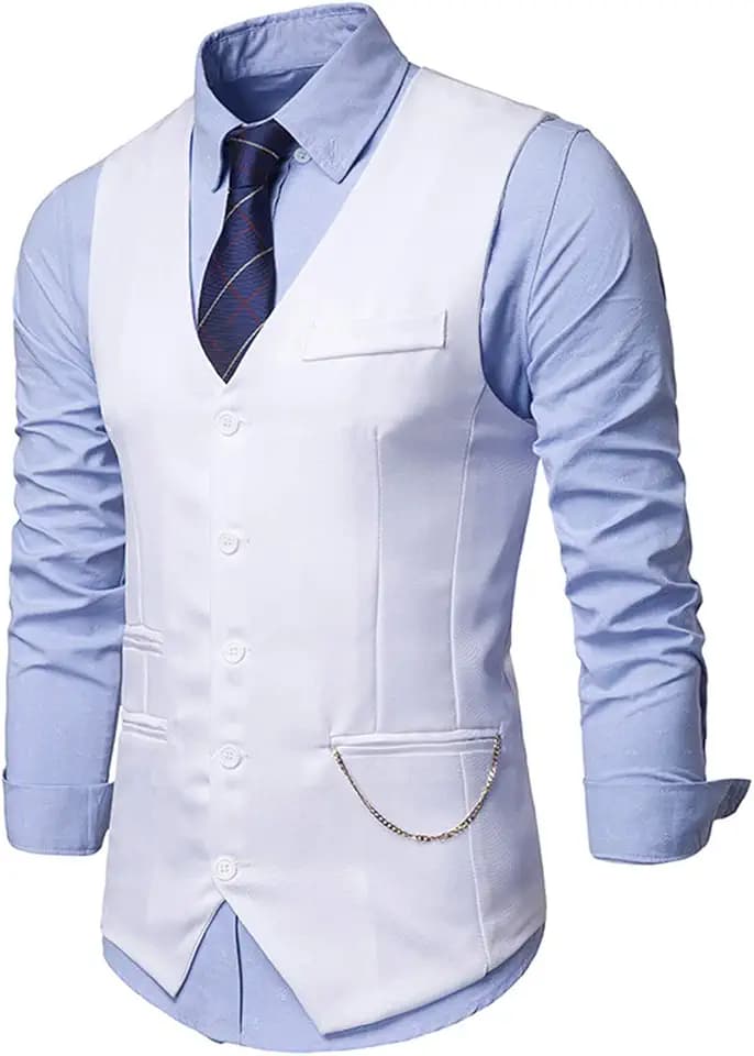 Herren-Weste, leger, Business-Weste, 5 Knöpfe, formelles Hochzeitskleid, Anzugweste mit Kette