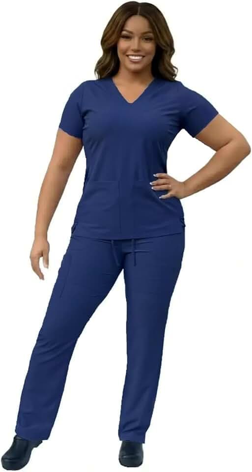 ANGIE UNIFORMS YOGAFLEX - TALL & PETITE. Soft & Stretchy Scrub Set for Women. 2-Pocket Top and 5 Pocket Pants. Modern Fit.