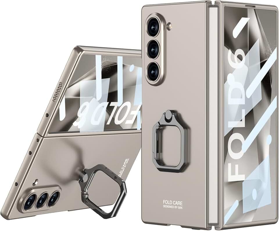 Z Flip 6 Hülle für Samsung Galaxy,Magnetisches Scharnier Handyhülle mit Fingerringhalter,Luxus Diamant und PU Handytasche für Samsung Z Flip 6,Kratzfest Schutzhülle Stoßfeste Case (Gold B)