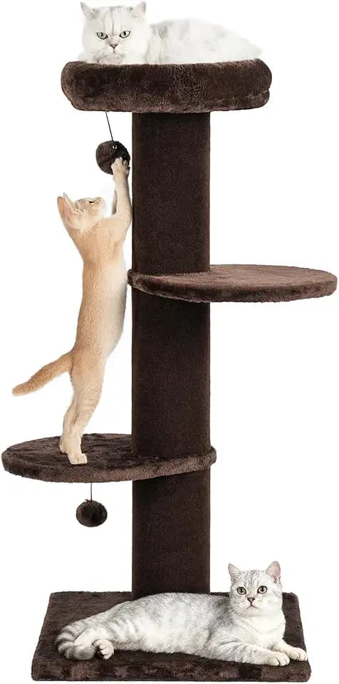 Cat Craft 43" Short Plush Cat Scratching Post with Perch & Bed, Brown