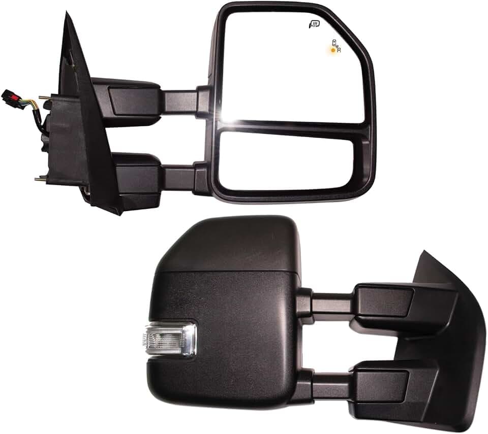 AERDM New towing mirror Power Heated Compatible with Ford Super Duty F-250 F-350 F-450 F-550 2017 2018 2019 Pickup Truck Replacement Extendable Towing with Turn Signal,Clearance and Auxiliary Lamp
