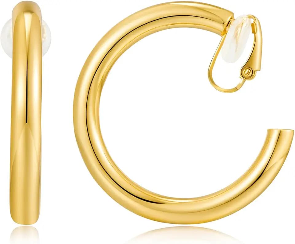 WOWORAMA Chunky Gold Hoop Clip On Earrings for Women