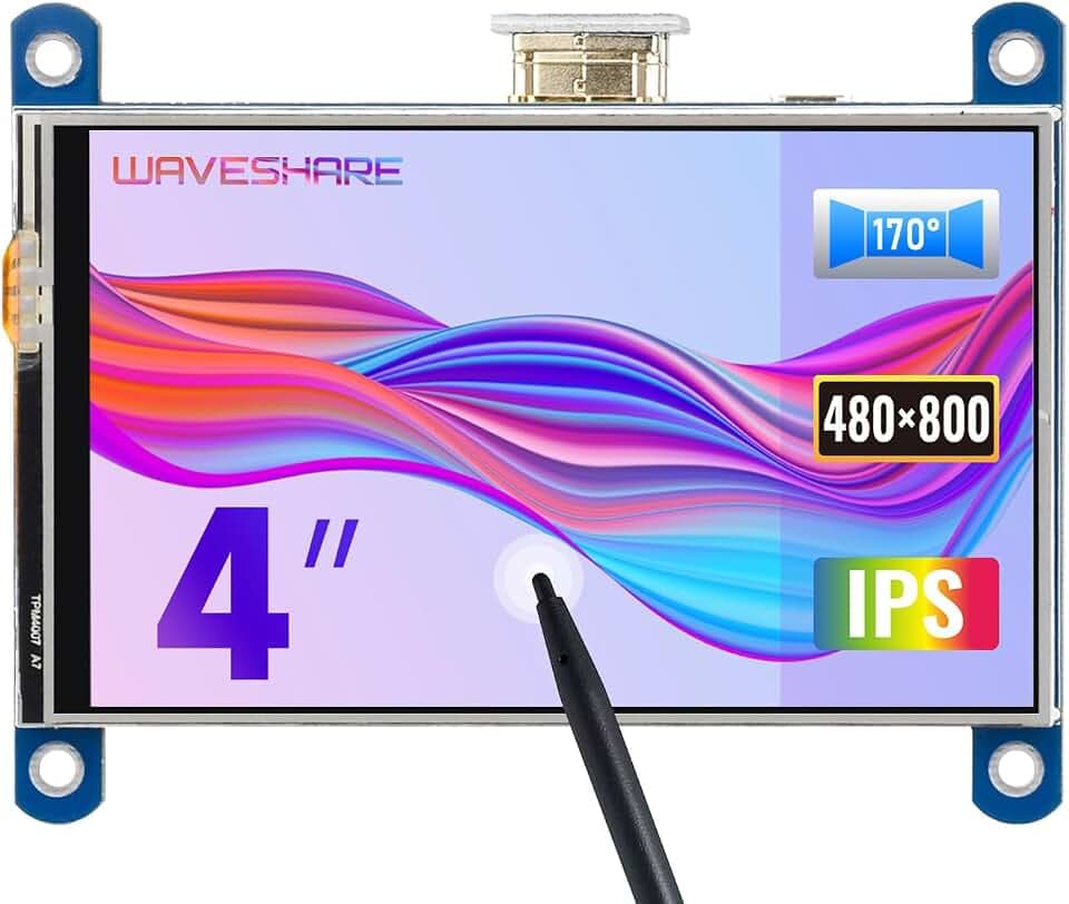 waveshare 4 inch HDMI LCD IPS Display 800x480 Resolution Resistive Touch Screen Interface for Raspberry Pi 4 B/3 B/3 B+/2 B/B+/B Zero W