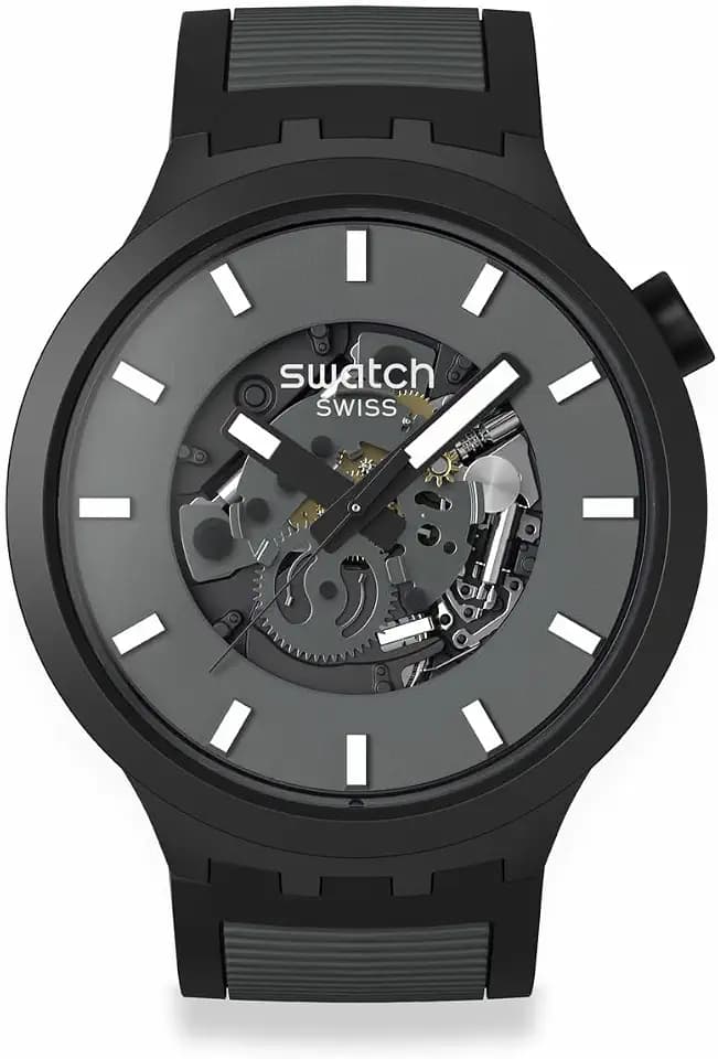 Swatch Big Bold Biosourced Lacquered Unisex Watch Casual Polymer Black Automatic Waterproof Past The Horizon