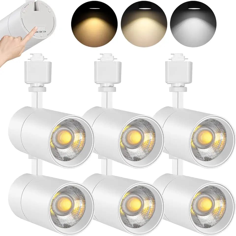 VANoopee 3-Color 20W Dimmable LED Track Lighting Heads H Type, White 6 Pack