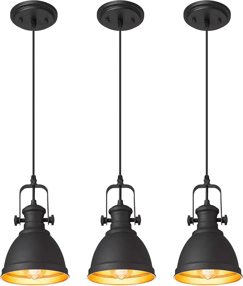 3-Pack Black Pendant Lights Kitchen Island, 6.5" Metal Shade