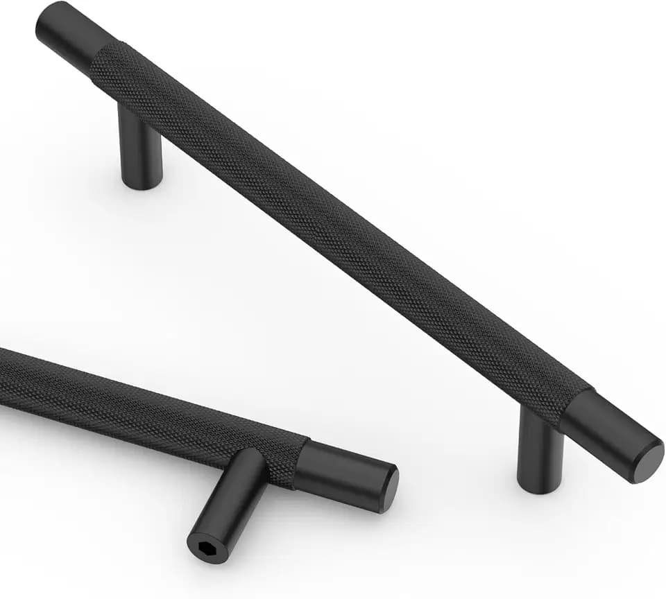 Asidrama 10 Pack 5 Inch(128mm) Matte Black Knurled Kitchen Cabinet Handles, Cabinet Pulls Kitchen Cabinet Hardware for Cupboard Drawer Pulls