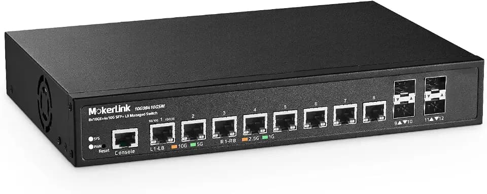 MokerLink 12 Port 10G Managed Switch, 8x10G Ethernet, 4x10G SFP+, 10G/5G/2.5G/1G Auto-Adaptive, L3 Web/CLI Managed, Metal Desktop|Rackmount Network Switch