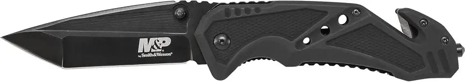 Smith & Wesson M&P SWMP11B 8.9in High Carbon S.S. Folding Knife with 3.8in Tanto Point Blade and Aluminum Handle for Outdoor, Tactical, Survival and EDC, One Size, Black