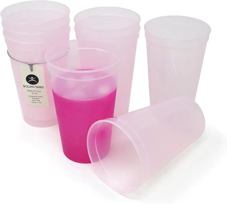 USA Made 22 oz Reusable Plastic Stadium Cups, 8 Pack, Frost to Magenta