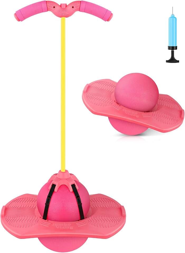 Pogo Jumper with Handle and Ball Pump, High Jump Toy Bounce Jump Trick Board Pogo Bouncing Ball Safe and Fun Pogo Stick for Kids Boys Girls and Adults (Pink)