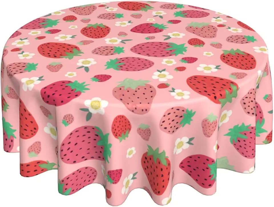 Strawberry Round Tablecloth 60 Inch Washable Reusable Decoration Table Cover for Kitchen Party