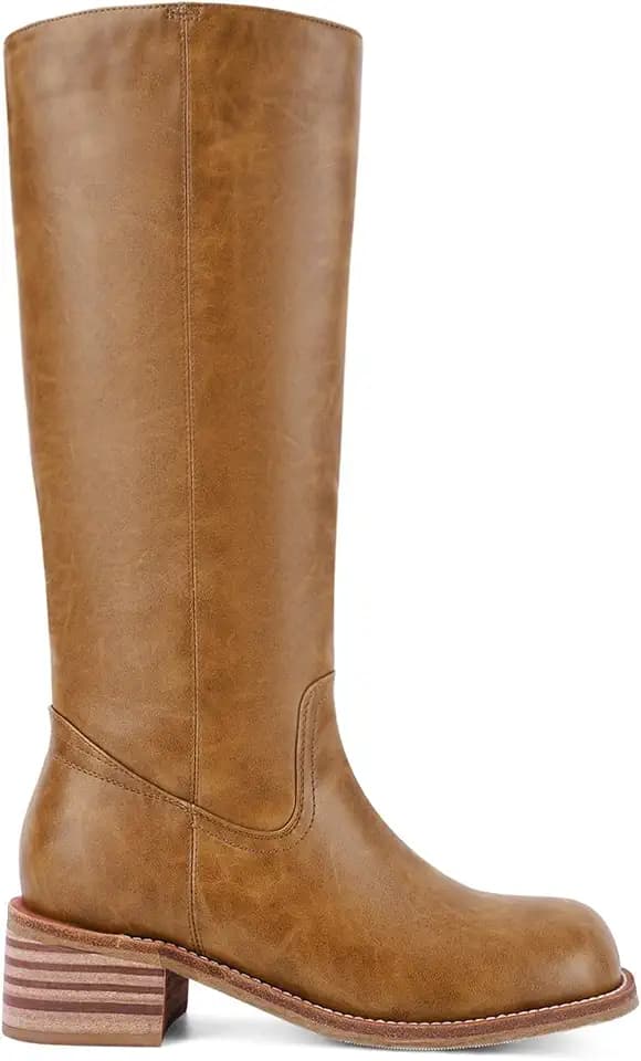 UBWDU Women's Knee High Boots Chunky Block Heel Long Boots Square Toe Low Heel Boots for Women