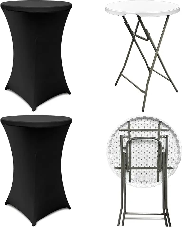 2 Sets 32" High Top Round Folding Cocktail Table & Table Covers