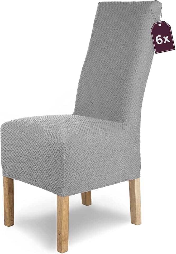 SCHEFFLER-Home Stuhlhussen Stretch Luna-Lang/Stuhlüberzug 6er Set Grau Lang/elastische Flanell Stuhlabdeckungen/Stuhlhussen Schwingstühle/Spann-Bezug Stuhl Überwurf als eleganter Schonbezug