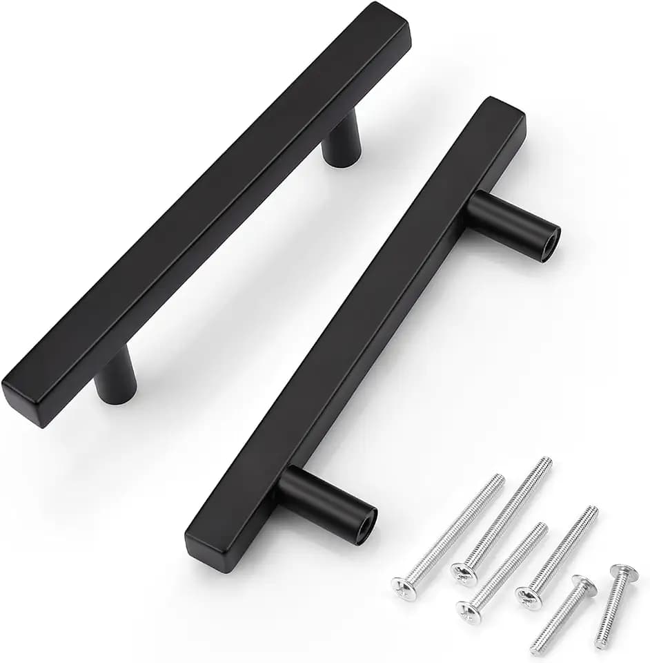 KNOBWELL 50 Pack 3.5 in Black Cabinet Pulls, Modern Cabinet Door Handles for Kitchen Bathroom Cupboard Dresser Drawer, Overall Length 5-3/5"