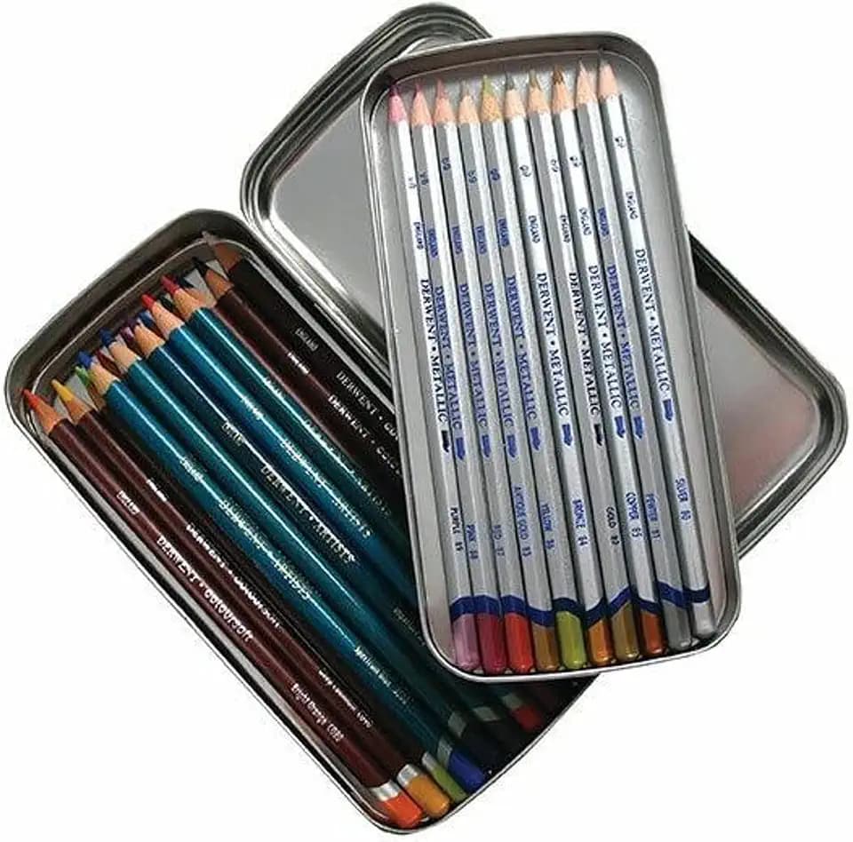 Derwent Stifte-Box aus Metall mit zwei Ebenen, Herausnehmbarer Einsatz, Professionelle Qualität, 2300582, 1 Stück (1er Pack)