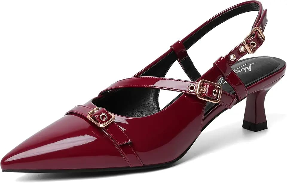 Mostrin Womens Chunky Low Heels D'Orsay Slingback Block Heel Pumps Closed Square Toe Dress Shoes for Work Office Daily Wedding