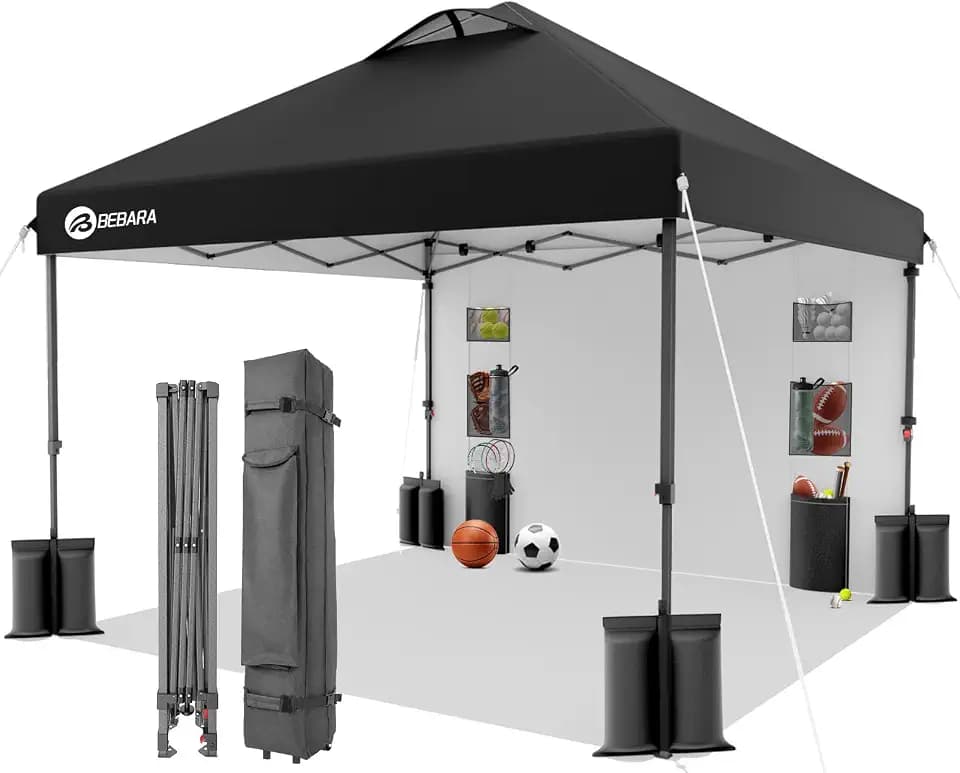 10x10 Pop Up Canopy with Sidewall, One Push Easy Setup, Black