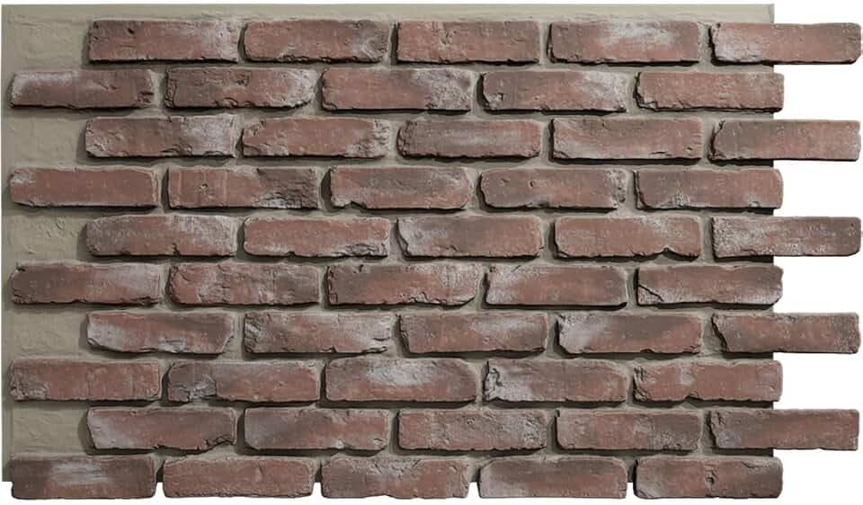 EverStone Aged Brick Faux Brick Panel, 46 7/8"W x 27"H x 1 1/4"D, Burnished Red Color