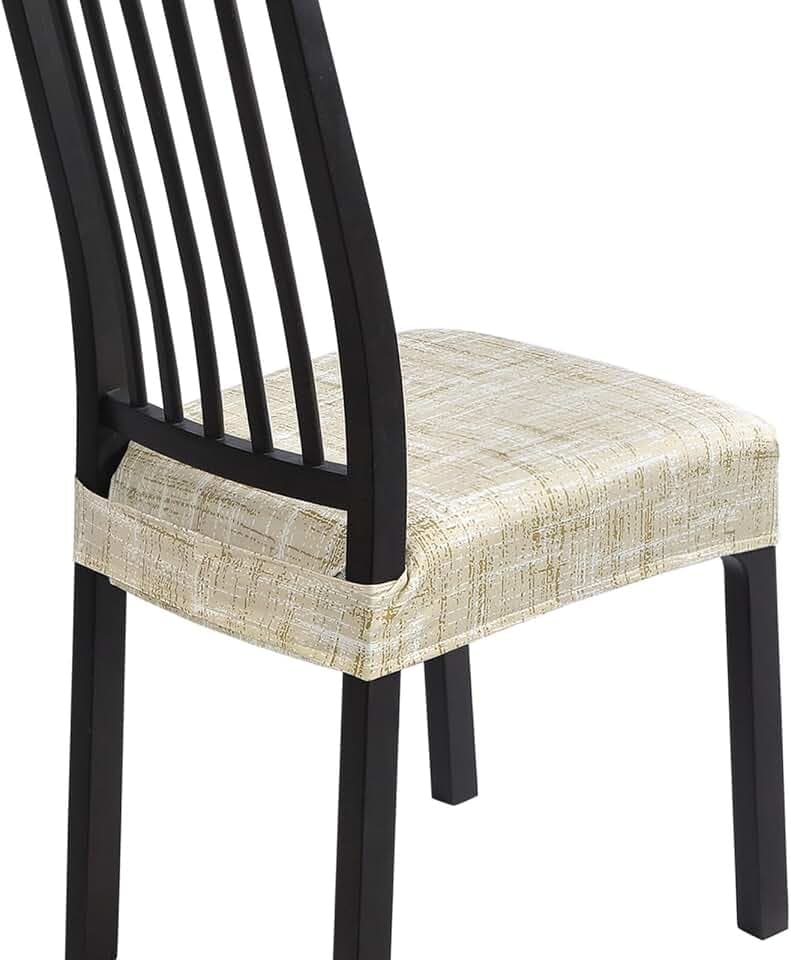 SearchI Dining Chair Seat Covers Set of 4, Rear Covered, Beige Linen-Look