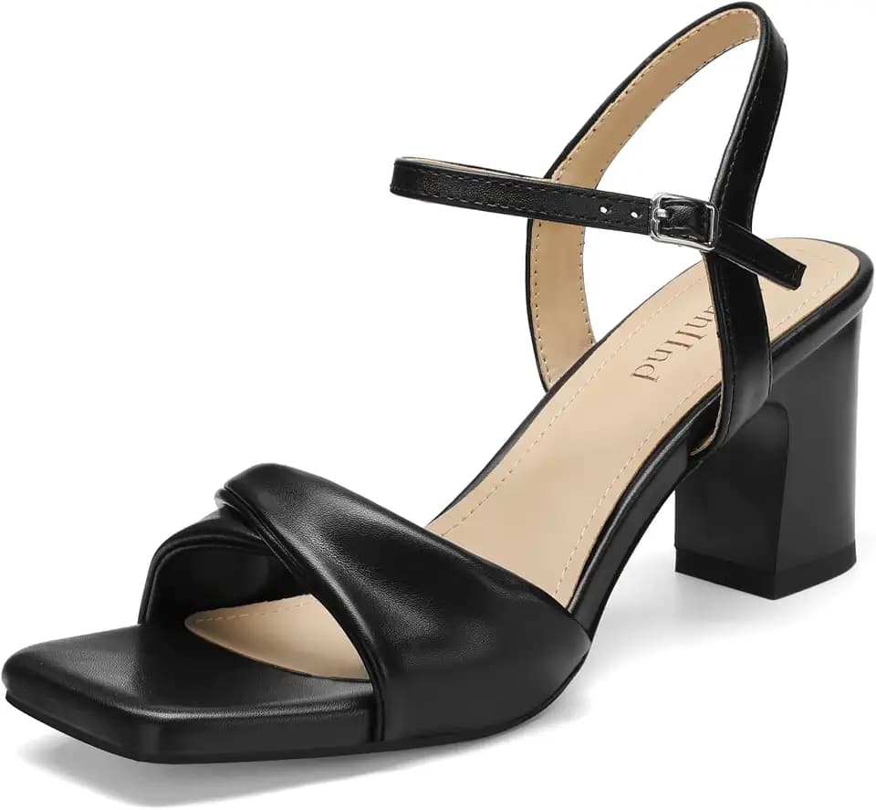 AIUNIIND Women Block Heel Sandals, Square Open Toe Strappy Shoes, 2.5 Inch