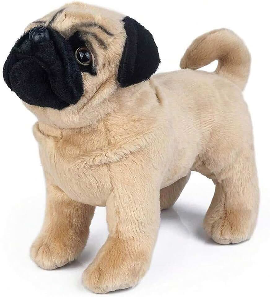 Brown Pug Dog Stuffed Animal, 12 inch Pug Dog Plush Toy Lifelike Dog Stuffed Animals for Birthdays, Christmas, and Home Decor (Brown)