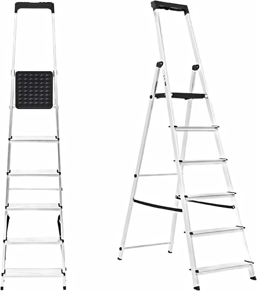 DUMOS 6 Step Ladder, 330lbs Capacity Folding Aluminum Step Stool