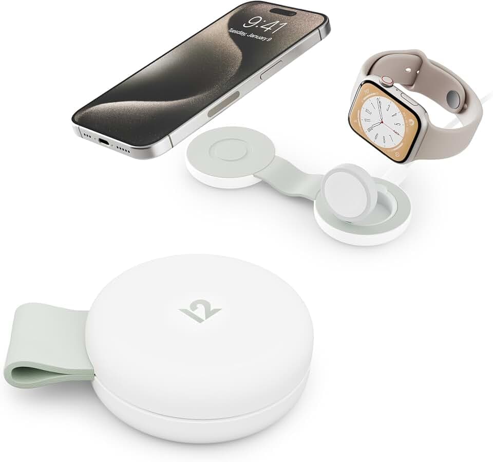 Twelve South Butterfly SE 2-in-1 Qi2 Reise-Ladegerät für iPhone, Airpods und Apple Watch, Weiß