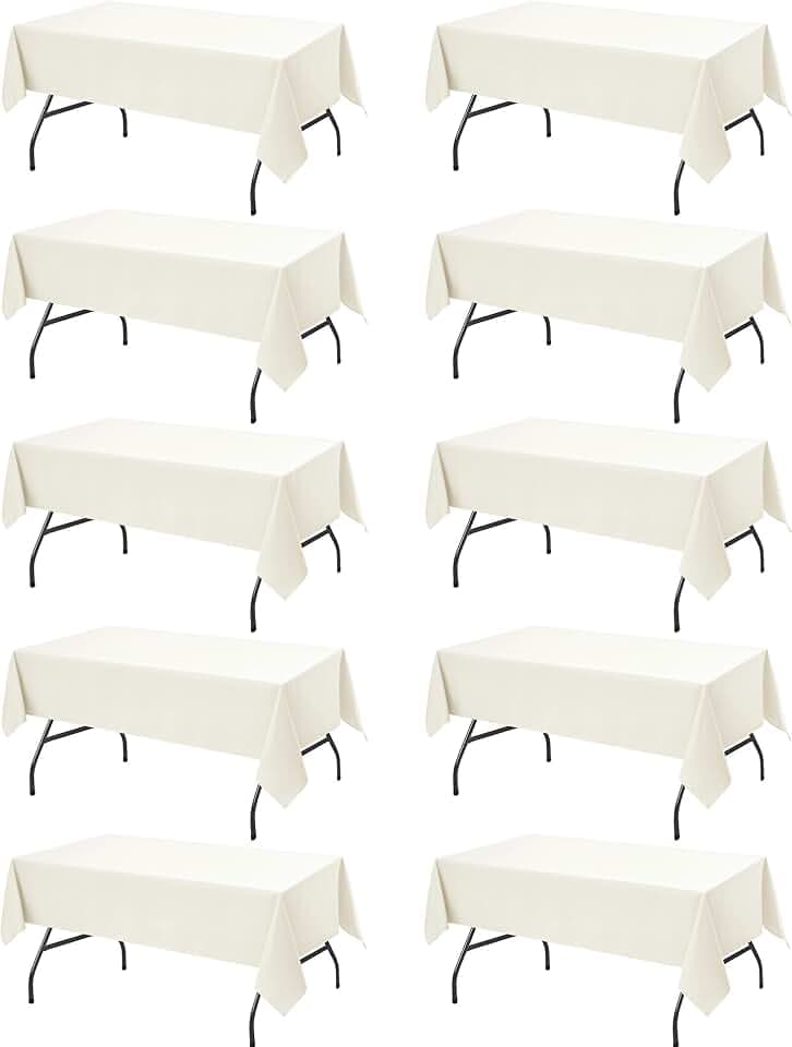 10-Pack Ivory Tablecloths for Rectangle Tables, 60 x 102 Inches