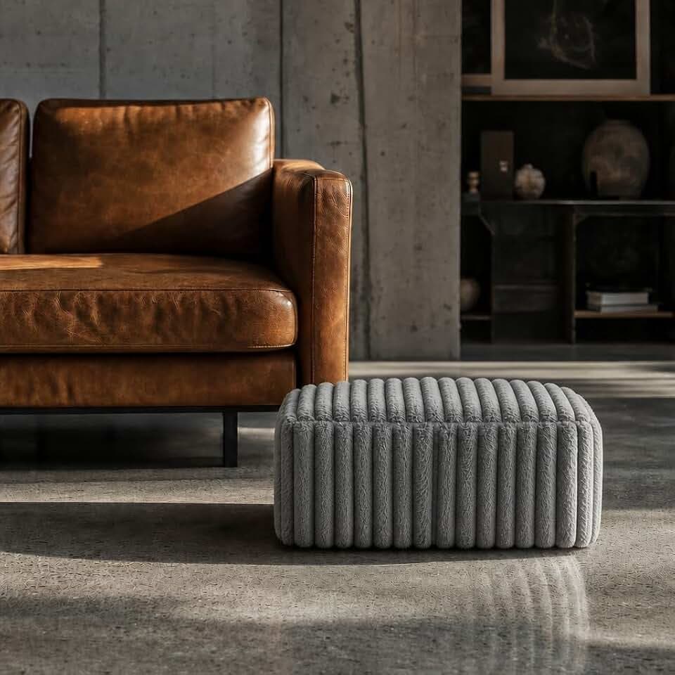 Square Stuffed Pouf Ottoman Foot Rest with Removable Cover, Gray