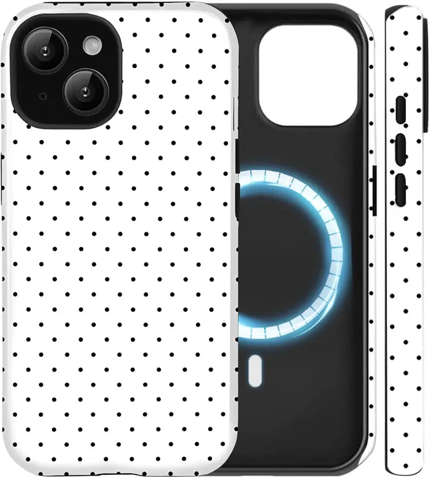 for iPhone 13/14 Polka Dot Case Compatible with Magsafe, White
