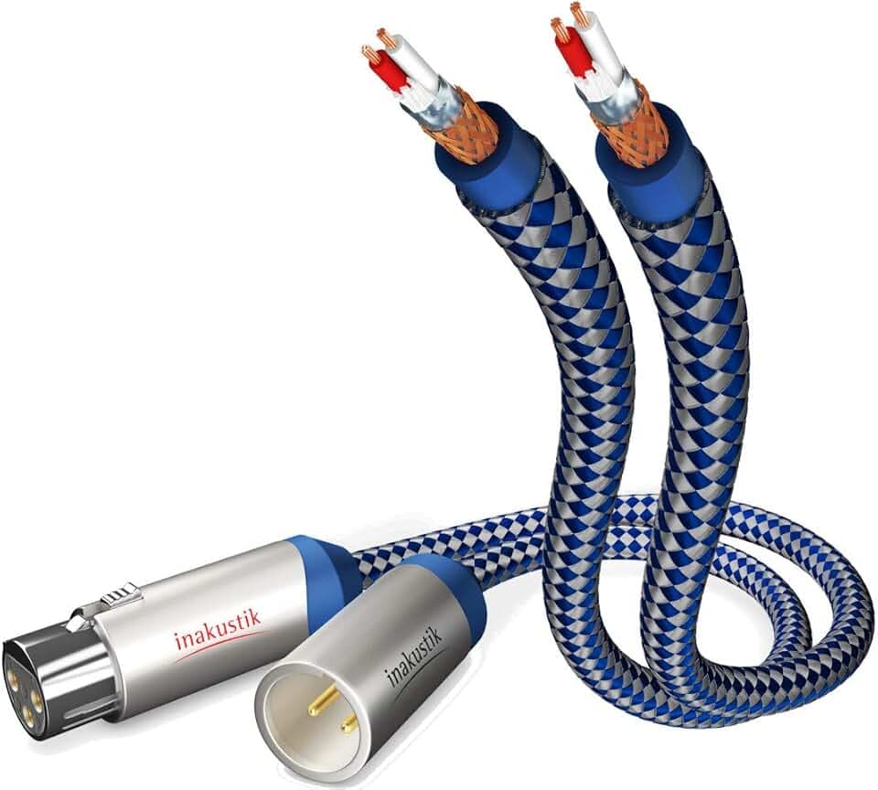inakustik – 00405007 – Premium Stereo Audiokabel (XLR) | Für kraftvollen und dynamischen Klang dank eines hohen Kupfergehaltes | 0,75m in Blau/Silber | 2-fache Abschirmung - Vollmetallstecker - moderner Geflechtschirm