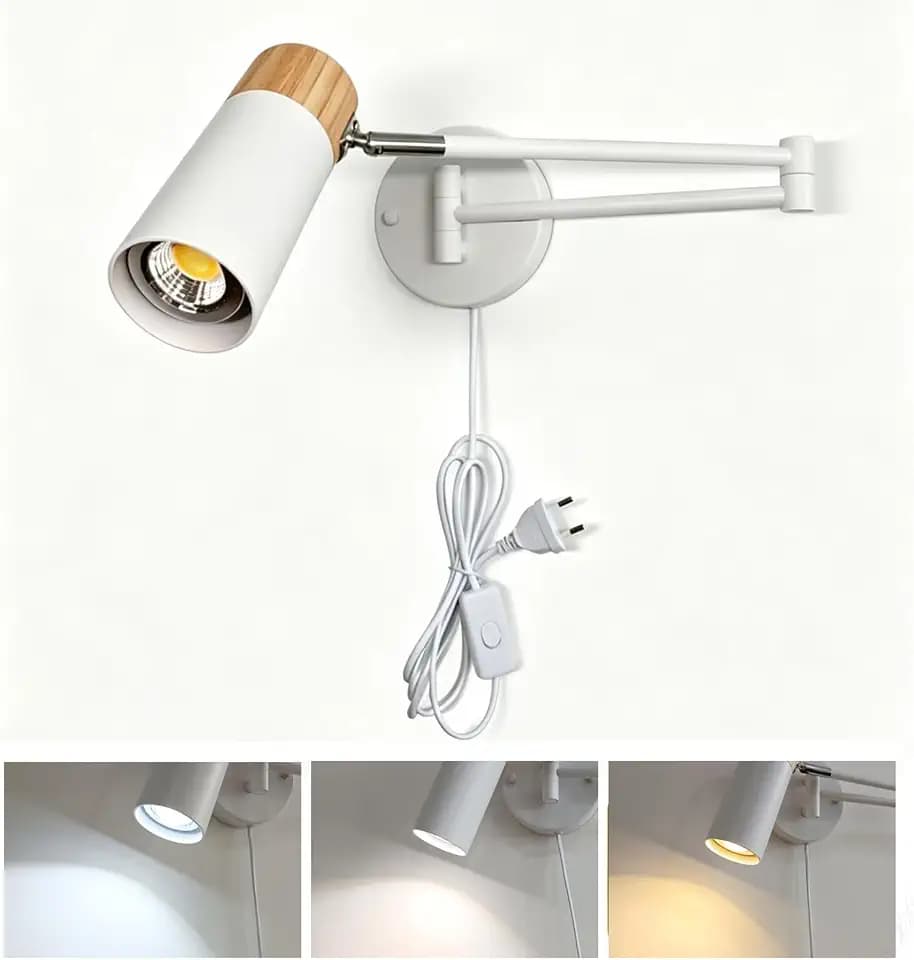 E27 Wandleuchte mit Schwenkarm,Dimmbar Wandlampe,3 Farben Metall Wandbeleuchtung Innen,Lndustrielle/vintage Wandstrahler,Mit Schalter Kabel Und Euro Stecker,für Schlafzimmer Arbeit Büro Hotel
