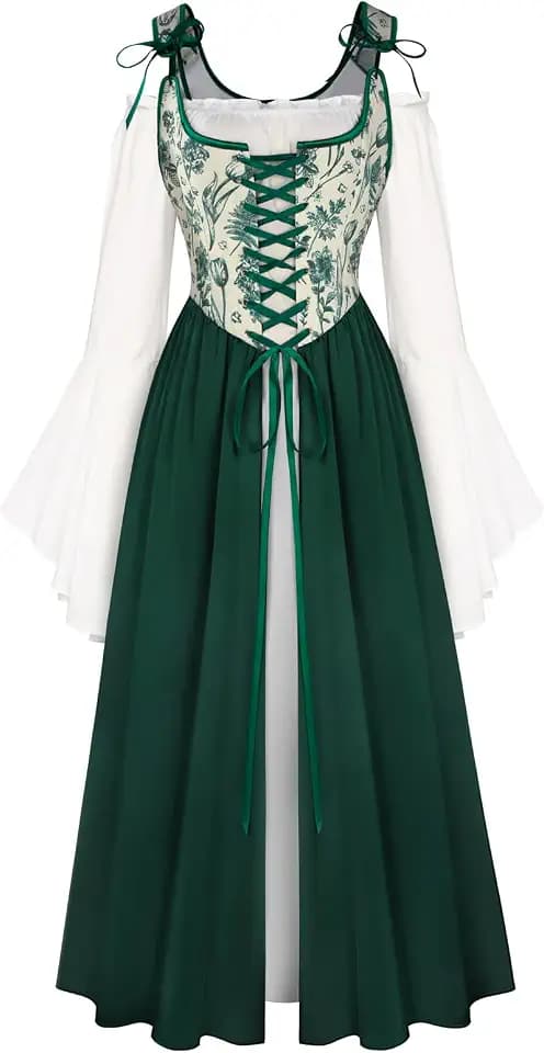 Scarlet Darkness Women Renaissance Costume Bell Sleeve Medieval Fairy Dress
