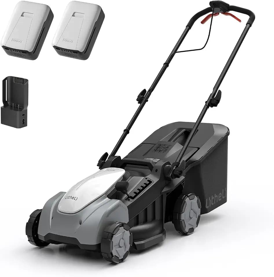 Litheli 40V Push Mower, Electric Lawn Mower Cordless 16″, Brushless Motor, 6-Height Adjust, 50L Grass Collector, 2×5.0Ah Batteries & Charger