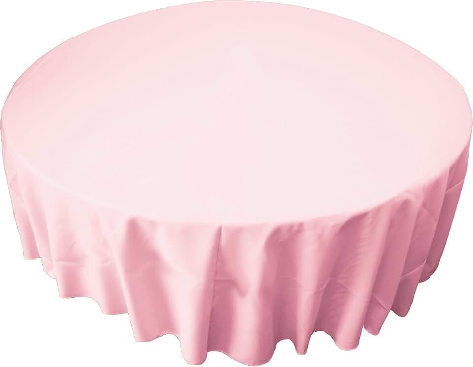 LA Linen Polyester Poplin Washable Round Tablecloth, Stain and Wrinkle Resistant Table Cover 72", Fabric Table Cloth for Dinning, Kitchen, Party, Holiday 72-Inch, Pink Light, (TCpop72R_PinkLghtP37)