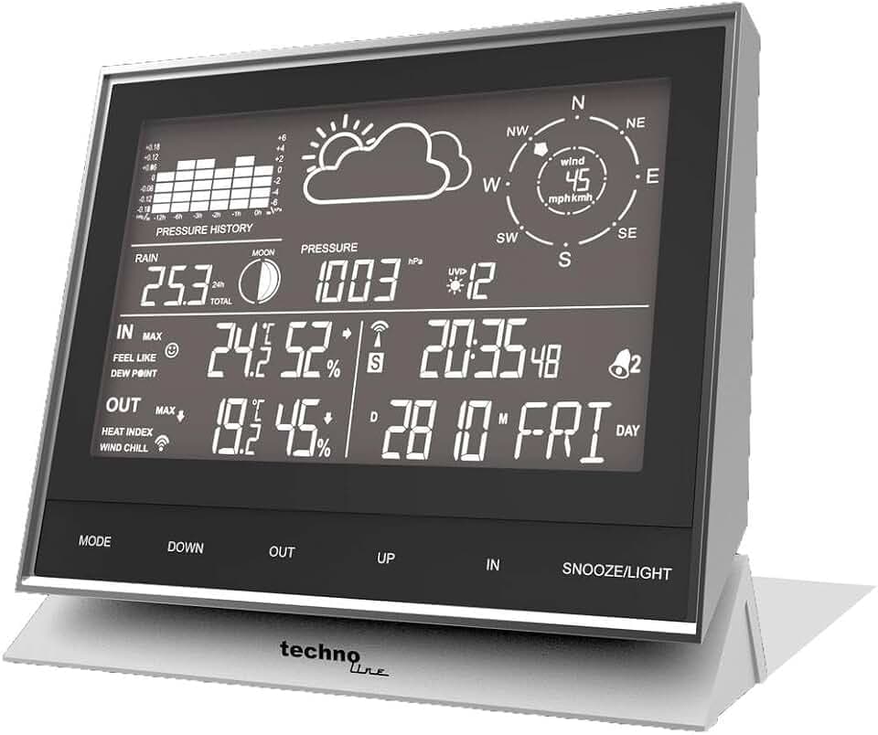 Technoline WS 1700 Wettercenter, Wetterstation kompakt, Schwarz/Silber, 153 x 53 x 138 mm