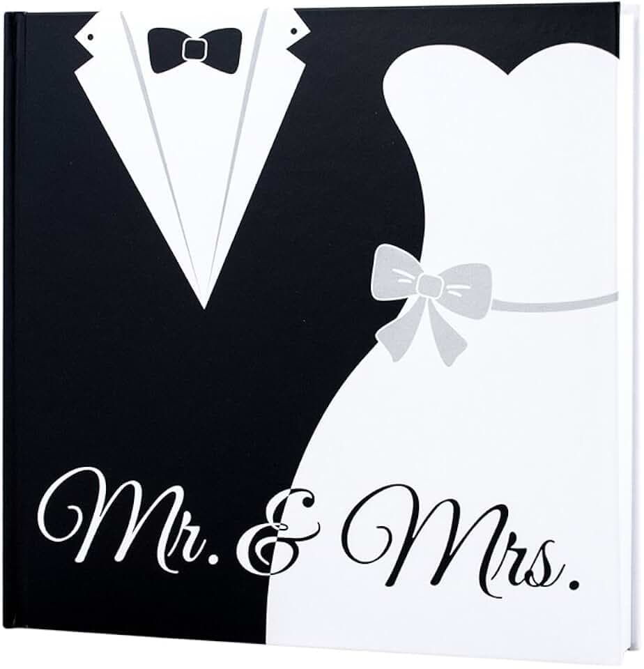 Weddix Gästebuch Black & White Hochzeit, Hochzeitsgästebuch schwarz weiß, Brautpaar Mr & Mrs, 104 weiße Seiten, 21,5 x 21,5 cm