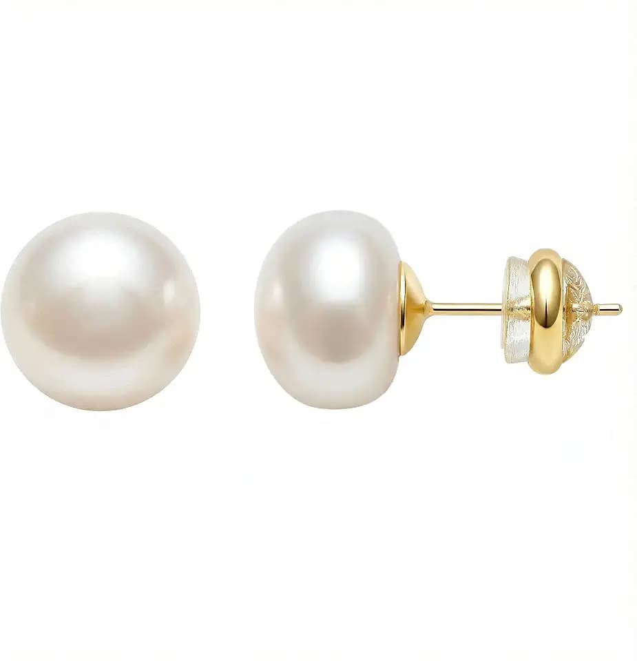 Freshwater Cultured Pearl Stud Earrings, 18K Gold Plated Sterling Silver