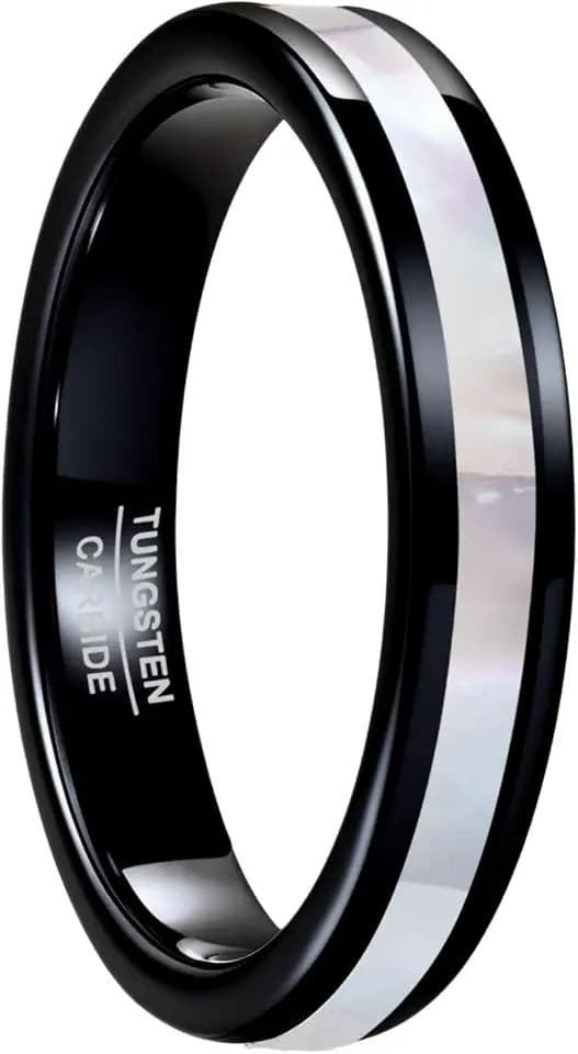 Vakki Women's Tungsten Wedding Band, Mother of Pearl Inlay