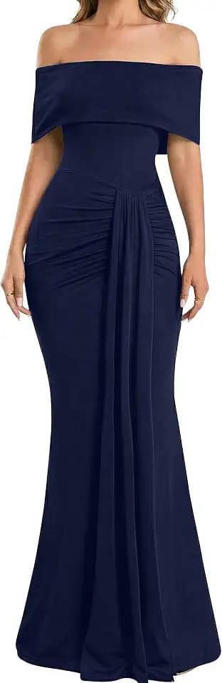YMDUCH Women's Elegant Off Shoulder Sleeveless Long Formal Dress