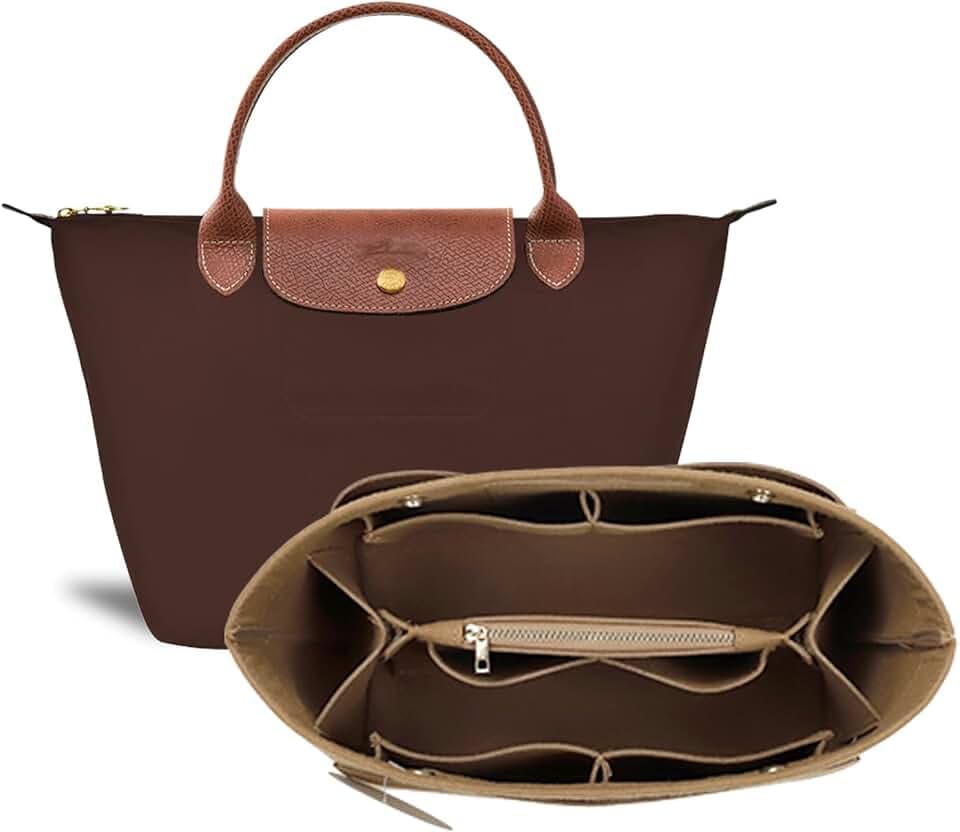 Purse Organizer Insert for le pliage Tote，Handbag Organizer Compatible with le pliage Shoulder Bag Large/Small,LE PLIAGE Top Handle Small/Medium (Lighting Coffee, Medium)