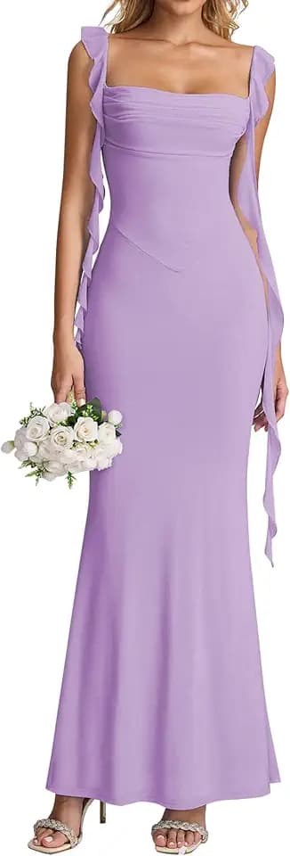 KUTUMAI Elegant Ruffle Long Maxi Formal Wedding Guest Dress for Women 2026
